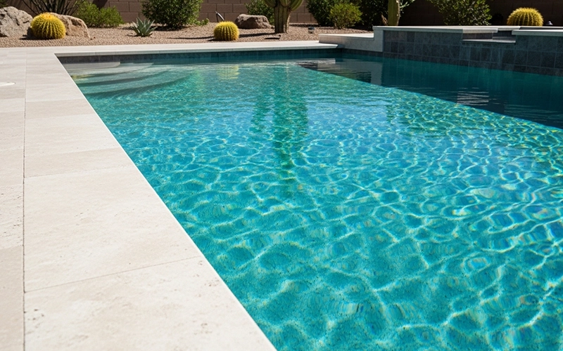 Crystal clear Scottsdale pool water with calm ripples showing consistent water quality