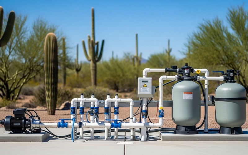 Clean Scottsdale pool equipment pad showing smooth operation that helps equipment last longer