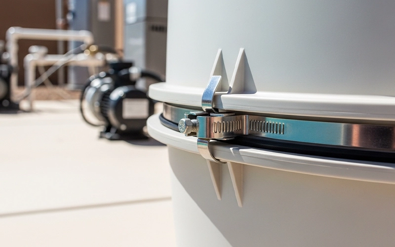 Filter band clamp and seal area aligned correctly after reassembly to prevent leaks