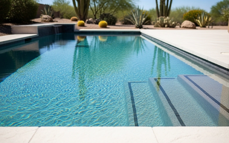 Pool water that looks almost clear but stays hazy showing filtration is keeping the pool stuck