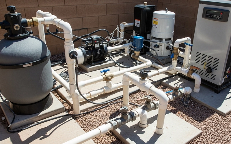 Dry clean equipment pad around pool plumbing showing leaks stopped and damage risk reduced in Scottsdale