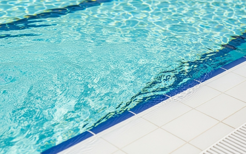 Return jet ripples on clear pool water showing healthy circulation.