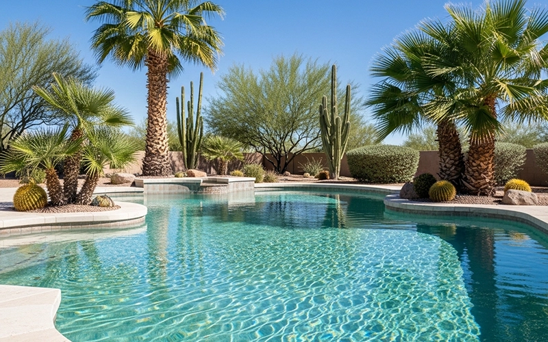 Crystal clear Scottsdale backyard pool that looks ready to use at any time.