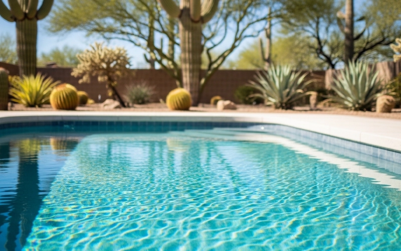 Crystal clear Scottsdale pool water with calm ripples showing stable conditions.