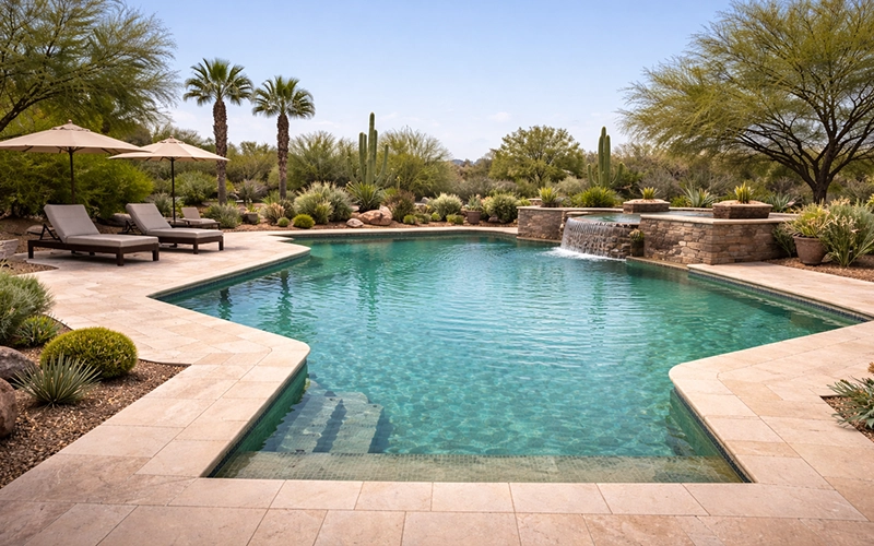 Pool water with a faint green tint in Scottsdale showing an early stage before full algae takeover.