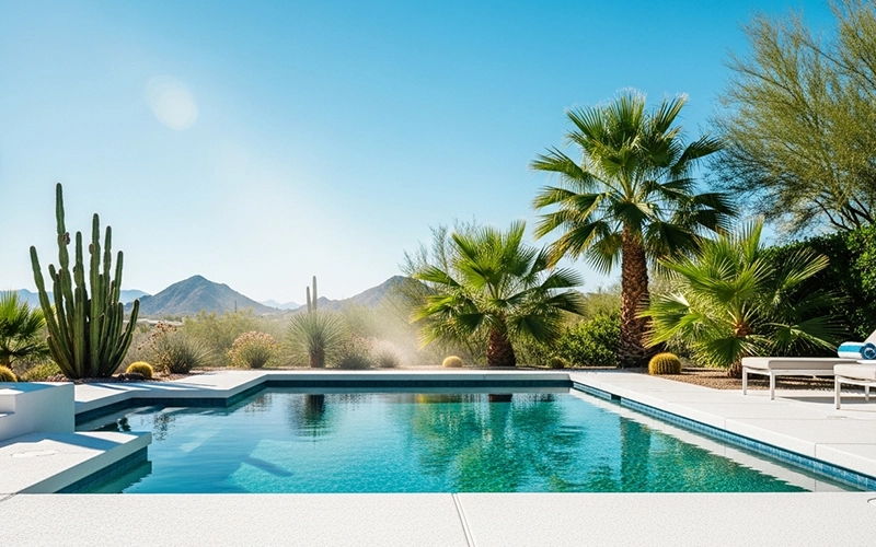 Scottsdale pool staying clear under intense sun and dusty conditions showing water can drift fast without care