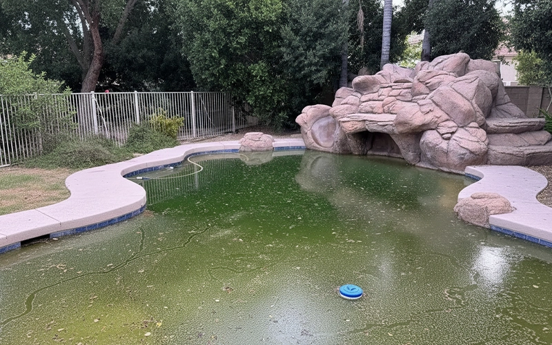 Pool water with a faint green tint in Scottsdale showing an early stage before full algae takeover.
