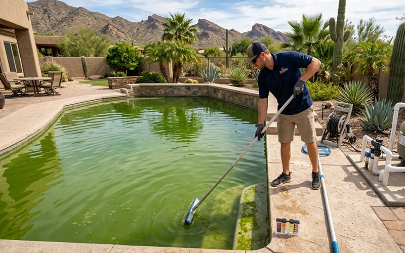 Green pool and algae cleanup affecting pool cleaning cost