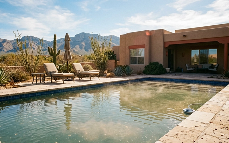 Fine Arizona dust suspended in cloudy swimming pool water