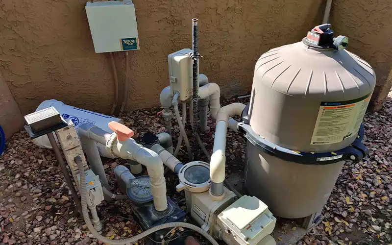 Pool pump, filter, and equipment system showing factors that can affect pool cleaning and maintenance costs in Arizona