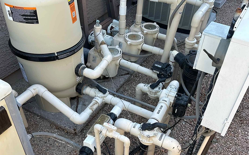Complete Pentair residential pool equipment pad featuring a Clean & Clear Plus cartridge filter, pumps, plumbing, and automation components professionally installed.