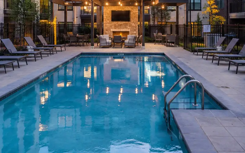 Commercial pool at an apartment community showing the type of facilities that require regular pool maintenance and repair services in Scottsdale and Mesa