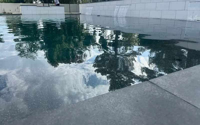Residential pool with water quality issues being addressed through professional pool cleaning and repair services