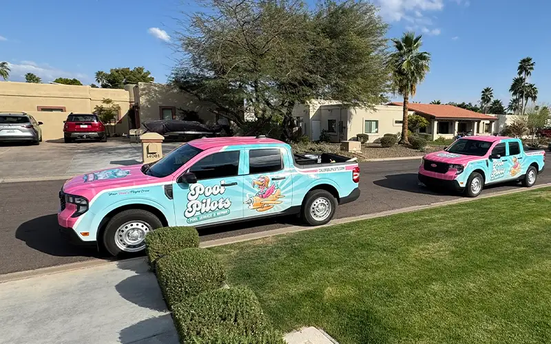 Pool Pilots service vehicles providing residential pool cleaning and maintenance support for homeowners in Scottsdale and Mesa